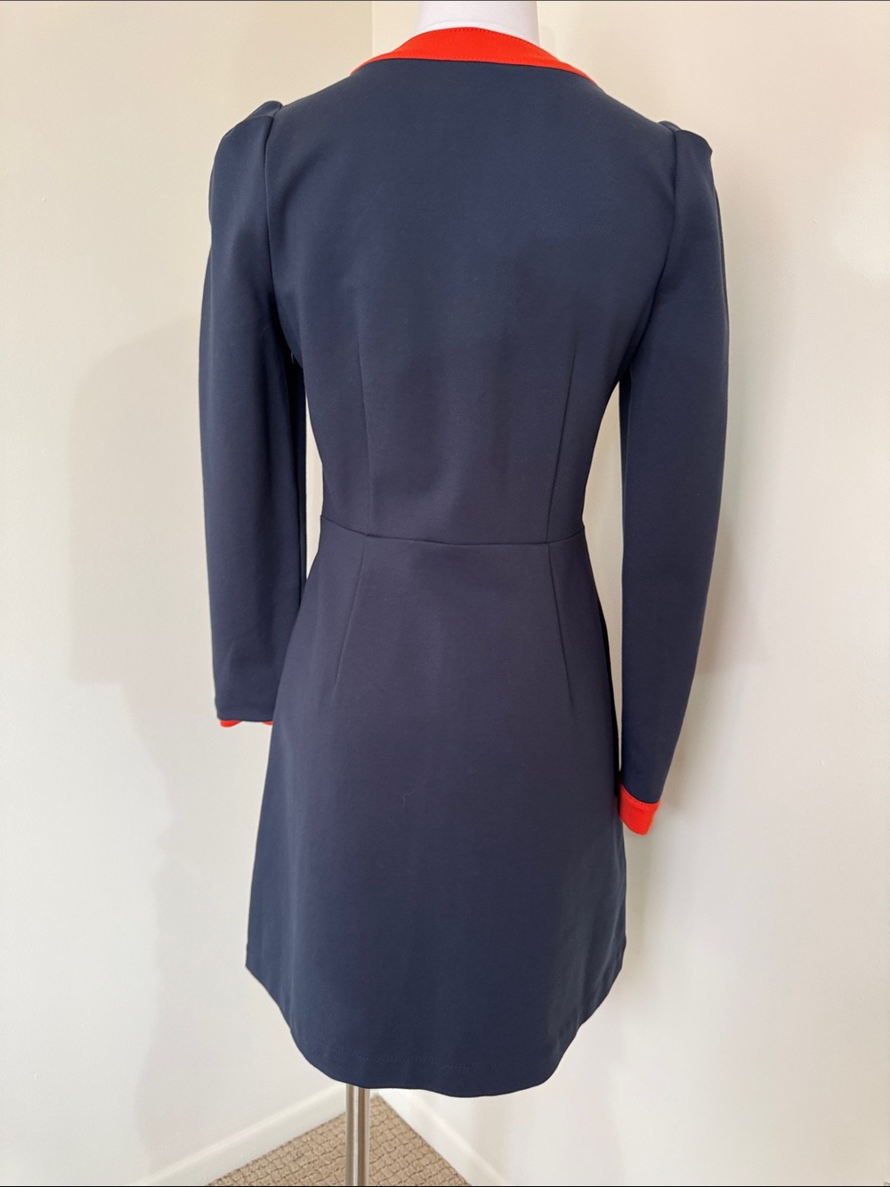 Maeve Anthropologie Ponte Blazer Mini Dress Navy Red Trim Button Front Small - Picture 3 of 10